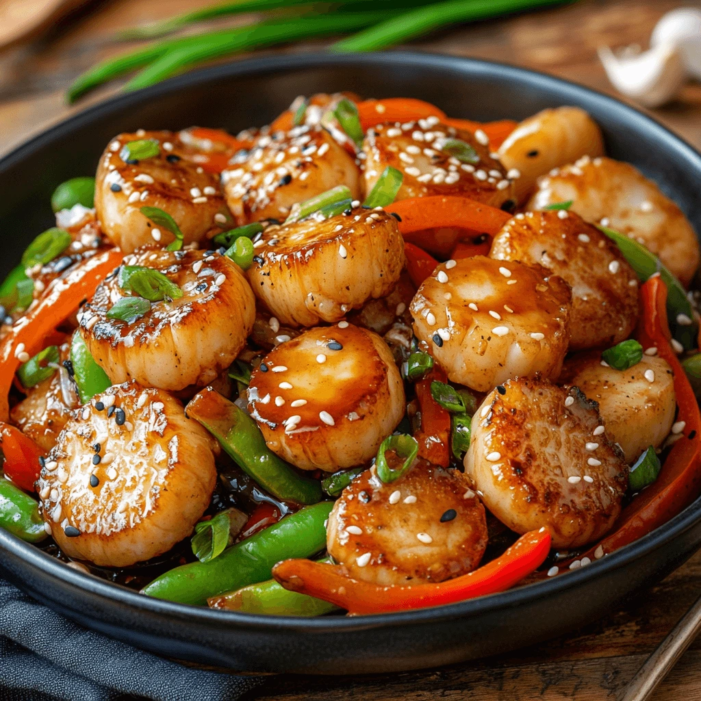 Fishcakes and scallops stir fry